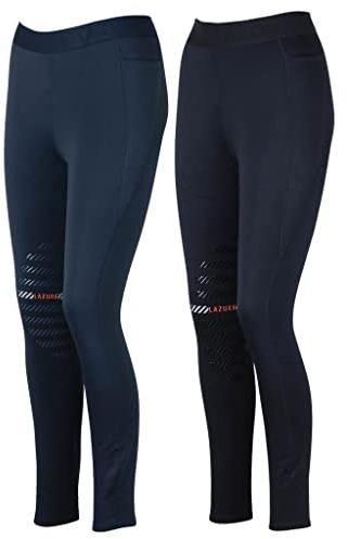 Lazura - Winter Damen Reitleggings Anita | Kniebesatz aus Silikon | atmungsaktive Reithose mit 2 seitlichen Handytaschen | Schwarze Kniebesatzreithose | Reitbekleidung in Größe 40/42