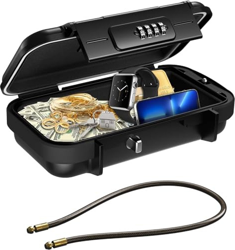 AMIR Portable Safe Box, Combination Security Case LockBox with Code, Waterproof Anti-Theft Mini Travel Safe Box with Removable Chain, Portable Lock Box for Home, Office, Christmas
