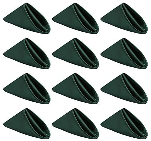 Kalopro Mörkgrön tygservetter set med 12, satin middagsservetter tyg tvättbar, återanvändbara servetter för vardagsbruk, restaurang, bröllop, höst tacksägelsedagen och jul 50 x 50 cm