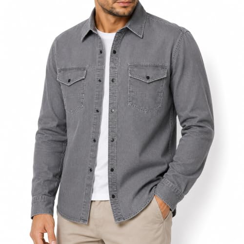 Red Bridge Camisa vaquera para hombre, informal, con bolsillo en el pecho