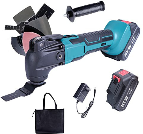 LazyWomen Kabellose oszillierende Elektrowerkzeuge & Sägezubehör, 2.0 Ah Batterie × 2 & Schleifpad × 10, oszillierendes Multitool 3.2° Oszillation, zum Schneiden von Holz, Trockenbauschaben