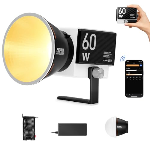 ZHIYUN Molus G60 [Official] Videolampa 60W, bärbar COB LED-videolampa, tvåfärgad streaminglampa med 11194 Lux/ 2700~6500K/ CRI≥96/ TLCI≥97/ Bluetooth, video-/fotolampa för YouTube TikTok