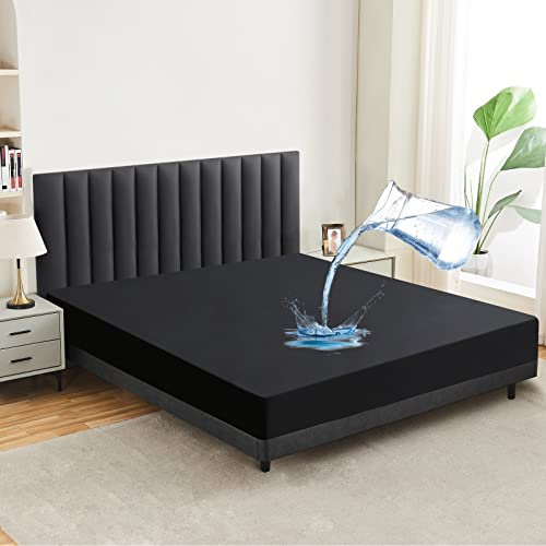 mafudoxi Wasserdichter Matratzenschoner 140x200 cm Spannbettlaken, Atmungsaktiv Matratzenauflage Bettlaken, Hochwertige Spannbetttücher, Inkontinenzunterlage Waschbar bei 60° - Schwarz