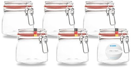 Flaschenbauer - Lot de 6 bocaux à étrier métallique de 630 ml, adaptés comme bocal Mason et verre de fermentation, pour la conservation, à remplir, avec étiquettes incluses, bocaux avec étrier