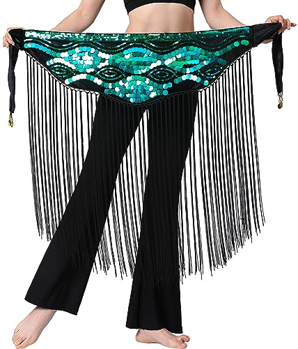 SEAUR Dam magdans höftduk paljetter fransar omlottbälte latin dans glitter bälte kjol midja rumba chacha tofs danskjol, B02# mintgrön, one size