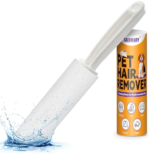 SALVMARY Pumice Stone Toilet Bowl Cleaner with Handle Hard Water Stain Remover for Household Cleaning, Pet Hair Remover Pumice Stone Cat Dog Fur Removal Tool, White 1 Pack