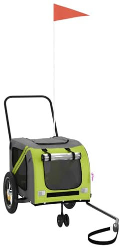 vidaXL Remolque de Bicicleta para Mascotas, Carrito para Perros Gatos, Remolque de Carga para Compra Camping, Hierro Tela Oxford Verde Negro