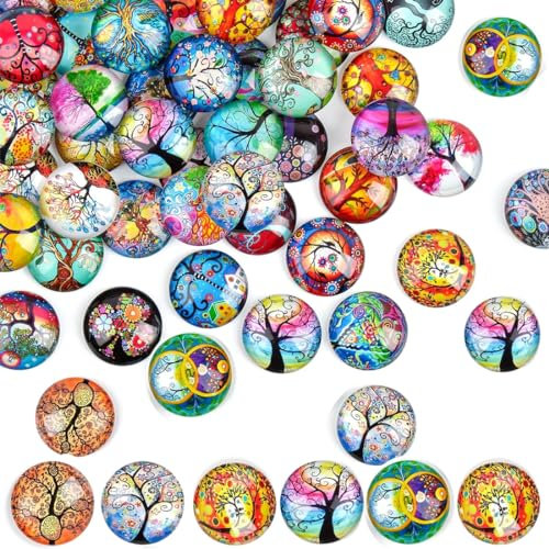 HONGECB Muggelsteine bunt Kinder, Crystal Craft Stones, 25mm Lebensbaum-Glassteine, Glückssteine, Dekosteine für DIY-Ohrringe, Schmuck, Anhänger und Dekorationen, 50 Stück