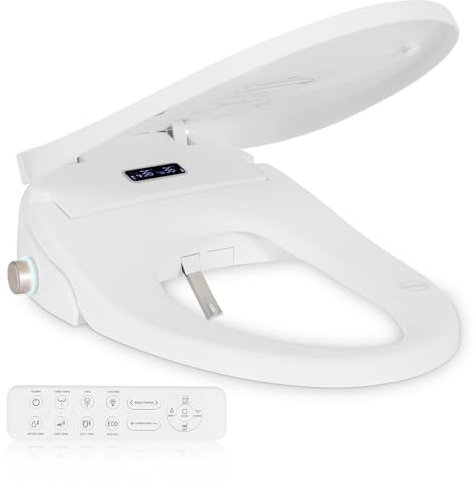 KioGro Smart Heated Toilet Seat for Elongated V-Shaped Toilets – Bidet Warm Water Wash, Self-Cleaning Nozzle, Warm Air Dryer, Deodorizer, Soft-Close Lid, LED Night Light & Remote Control, Easy Install