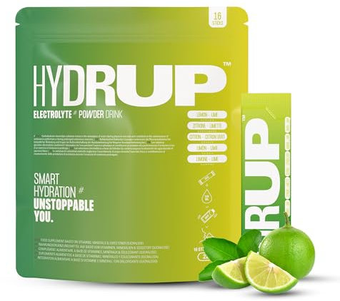 HYDRUP Electrolitos Sin Azúcar en Polvo 1733 mg - Hidratación Rápida y Energía al Instante, Sales Minerales con Vitaminas B y C para Deporte, Sabor Lima Limón, 16 Sobres Sin Gluten ni Lactosa