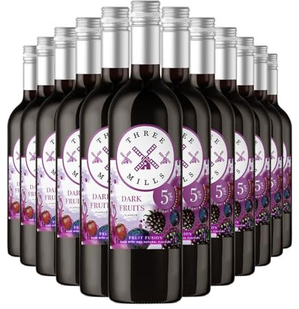 Three Mills 5% ABV Dark Fruits Fruit Fusion British Made Wine | Refreshing Fruity Wine | 12 x 75cl Bottles