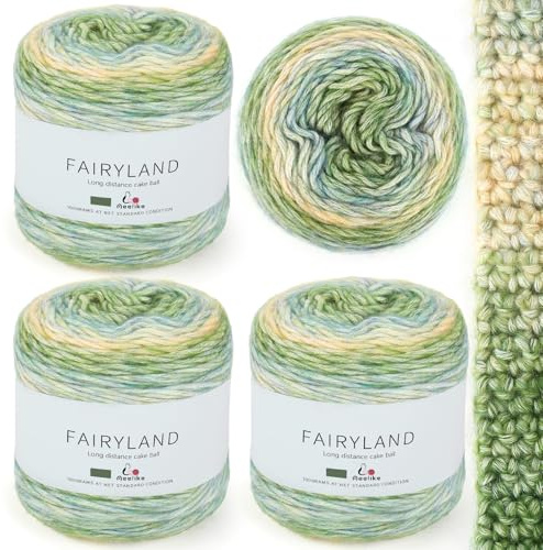 Aeelike Ombre Yarn Cake for Crochet - Gradient Yarn Cake 400g - 60% Cotton 30% Acrylic 10% Wool - Green Yellow Gradient Crochet Yarn Knitting Wool for Blanket, Socks, Scarf and Crafting