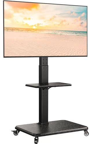 Perlegear TV Ständer Rollbar für 32-75 Zoll Fernseher bis zu 50kg - Höhenverstellbarer TV-Ständer mit Rollen, Schwenk- und Neigbar, inkl. Tablett, Max VESA 600x400mm, PGTVMC27