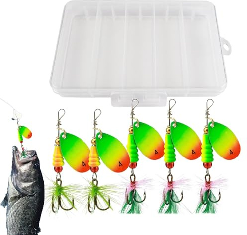 Spinner betar för basfiske, spinnerbait fiske lockar | Paljett lockar med fjäderkrokar,5x spinnerbait -jiggar med tacklådor, fisketillbehör för basöring av laxvaller