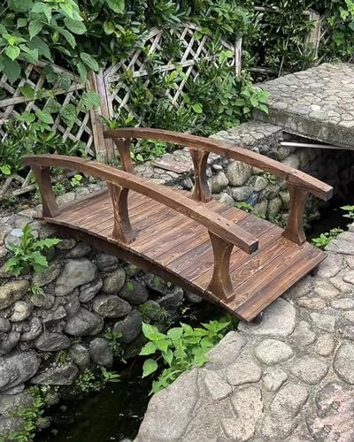 Puente de jardín curvado para exteriores con rieles laterales, elegante puente de estilo japonés para patio, terraza y caminos de patio
