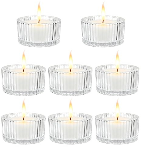 Lot de 8 Photophore en Verre Transparent 5.5x3.5 cm Petit Bougeoir en Verre Mini Porte Bougie Chauffe Plat pour Noël Salon Anniversaire Mariage Fête Décoration de Table