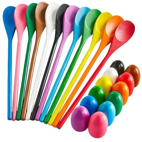 GRSECPO Egg Spoon Race Game Set, 24PCS Wooden Outdoor Lawn Game