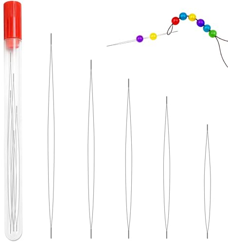 Zeeorymn 5 Pièces Aiguilles à Perles,Avec Bouteille de Stockage à Aiguille Transparente à Aiguille Perle, pour Artisanat et Fabrication de Perle pour Bracelet,5Tailles