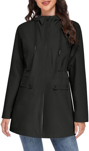 Yuson Girl Women's Coats Lightweight Jackets Elegant Spring Coat Ladies Outdoor Windbreaker Womens Jacket Transition with Drawstring Zipper Hood Casual Parka for Spring Summer Autumn