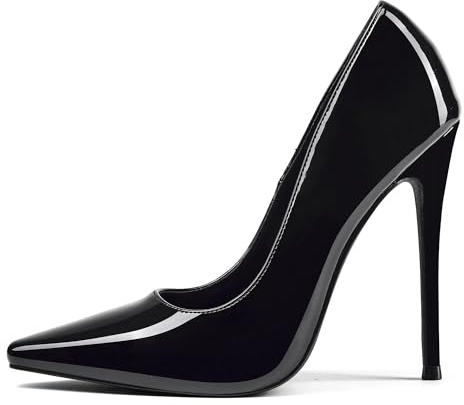 Zhabtuc Zapatos de Salón Mujer Clásicos Tacón 12 cm Punta Cuadrada Cerrada Stiletto Slip-On Tacones Altos Zapatos Cómodos Diario Fiesta Trabajo, Negro, 40 EU
