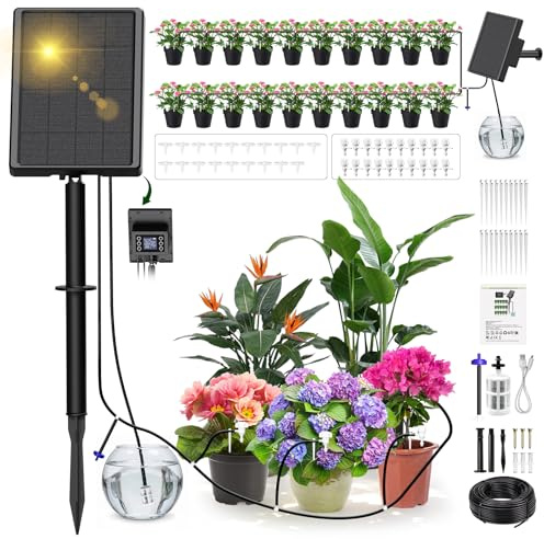 Sistema de riego solar MQUPIN, sistema automático de riego para jardines con 20 de manguera de goteo, adecuado para el riego de plantas en maceta, de jardín, de balcón y de invernadero