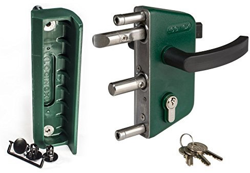 Locinox Cerradura para puerta de jardín Lakz P1 (carcasa de poliamida y mecanismo de acero inoxidable), con tope de poliamida SMKQF2 para puertas de jardín.