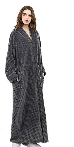 Kinloy Peignoir de bain long de luxe pour femmes en éponge Terry, robe de maison à col en V, robe de nuit grise, taille XL 14-20 UK