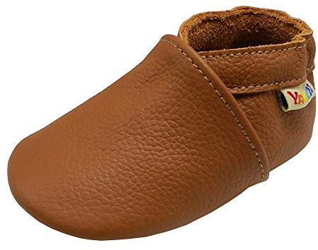 YALION Chaussons Bébé Fille Garçon Enfant Chaussures Cuir Souple Premiers Pas Antidérapantes Semelles en Daim(Marron Brillant, 12-18 Mois)
