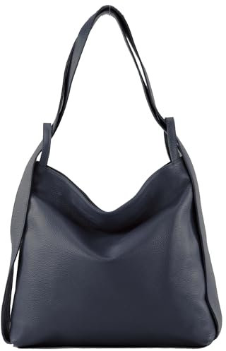 modamoda de T192 Damen Leder Rucksack Schultertasche 2in1 handmade in Italy, Farbe:Dunkelblau