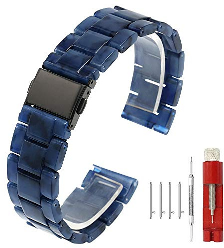 Snabbfrigörande klockarmband ersättning 20 mm 22 mm harts klockarmband universellt för män kvinnor rostfritt stål lås lätt armband alla länkar avtagbar svart/bärnsten/blå/regnbåge, Havsblått, 20mm, Justerbar, unik