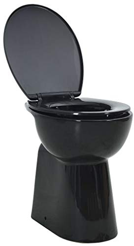 WC Senza Bordo, Altezza Comfort +7 cm, Design Ergonomico, Ceramica Nera, Sedile Soft-Close, per Anziani e Persone Alte