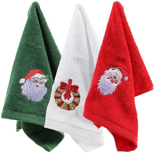 Cabilock 3 StüCk WeihnachtshandtüCher Embroidered HandtüCher Set, Baumwolle GäStehandtüCher GeschirrtüCher KüChentüCher Mit Kreativer Weihnachtsmotiv-Stickerei FüR KüChe Bad Und Alltag