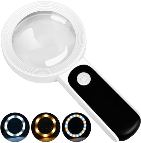 Magnifying Glass with Light, High Magnification Handheld Large Magnifying Glass 18LED Cold and Warm Light with 3 Modes, Illuminated Lighted Magnifier for Seniors Reading, Coins, Jewelry, Exploring