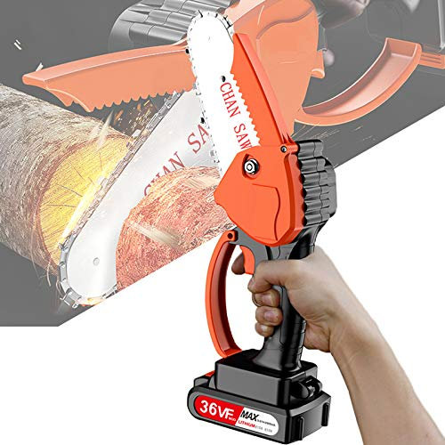 Mini Tronconneuse a Batterie Sans Fil Électrique de 4 Pouces Petite Tronçonneuse Elagueuse, Mini Scie à Chaîne Electrique Rechargeable, 36V/48V, Outillage de Jardin