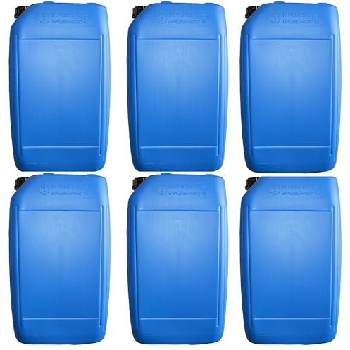 6 x Blue 25 Litre Plastic Jerry Can with Tamper Evident Cap Water Storage for Camping and Caravanning