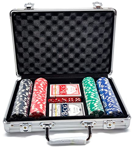 AC - Juego de póker con 200 Piezas - Fichas de 11,5 Gramos, 2 Barajas de Cartas - Incluye maletín de Metal - 23 x 30 x 6,5 cm