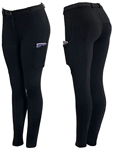 Autumnn Equestrian Reithose für Damen, schwarz, Reithose für Damen, mit zwei Handytaschen, Reithose, Herbst-Destiny-Damenreithose, Schwarz , 38 W