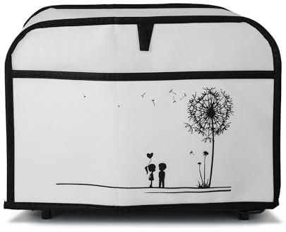 kwmobile Cover Compatible with 2 Slice Toaster - Cover for Toaster - Dandelion Love Black/White