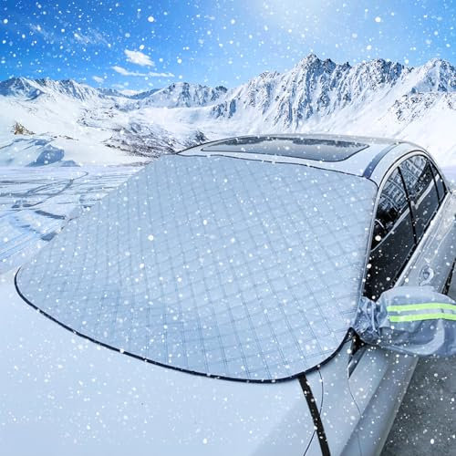 Jsdoin Copertura per parabrezza auto con copertura per specchietto laterale invernale, protezione solare per parabrezza con 9 magneti, pieghevole, per auto/SUVS (157 x 126 cm)
