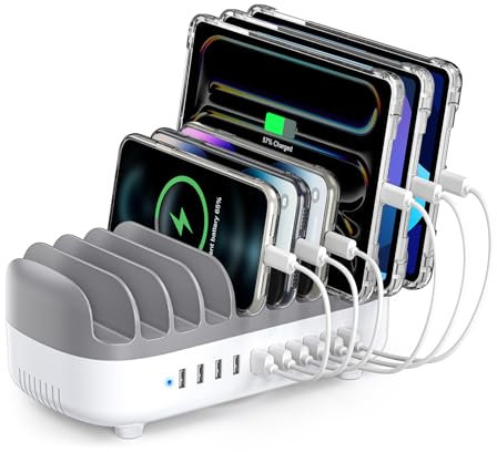 ORICO 120W Estación De Carga para Múltiples Dispositivos, Nueva Actualización 10 Puertos USB Estación De Carga con Ventilador De Refrigeración, Compatible con iPhone,iPads,Android y Tabletas