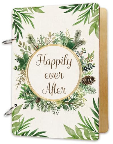 SUPERDANT Wooden Loose Leaf Binder Happily Ever After Greeting Card Postcard Photo Album 2-Rings Cover Green Leaf Birthday Reminder Calendar Keeper Book Holder Organizer Flower Card Keepsake