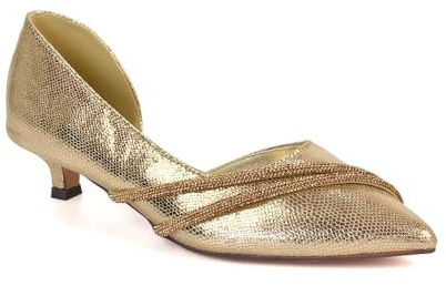 Women's Kitten Heel Court Shoes Ladies Rhinestone Pointed Evening Bridal Gold Pumps Shoes Size 6