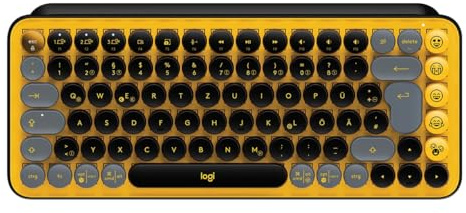 Logitech POP Keys Mechanische kabellose Tastatur mit anpassbaren Emoji-Tasten, Kompaktes Design, Bluetooth- oder USB-Verbindung, OS-kompatibel, Deutsch QWERTZ-Layout - gelb 【Bulk - ohne Verpackung】