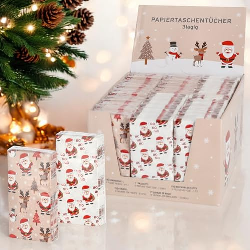 MIJOMA Set di fazzoletti di carta stampati, 3 strati, 10 confezioni – bianco – pensierino per Natale, regalo di gnomo, desiderio di recupero, pratico e morbido (Ho Ho Ho, 36 confezioni)