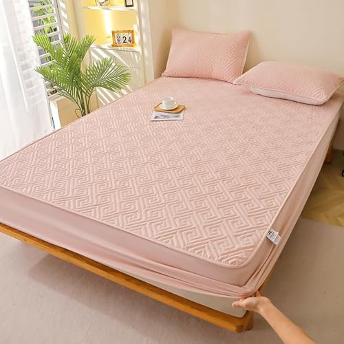 Epinki Spannbettlaken & 2er Kissenbezüge 90x200cm Set 3tlg Gepolstert, Spannbetttücher Einfarbig Rose Schlafkomfort, Baumwolle Tagesdecke Unterbett als Schutz für Boxspringbett & Topper