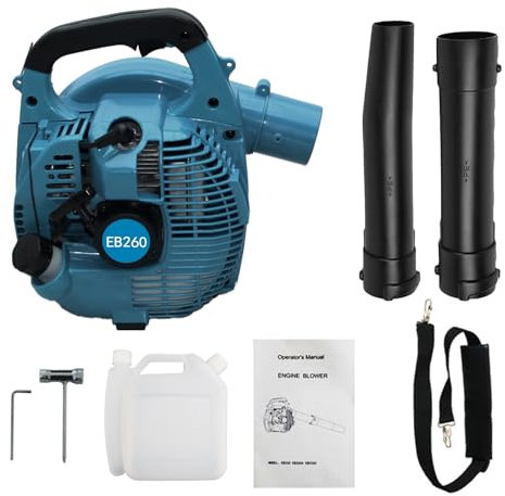 Soplador de hojas de gasolina de 26 cc, hojas de mano que soplan polvo y nieve con correa de hombro ajustable para limpieza de patio, cuidado del césped, hojas de jardín, color azul