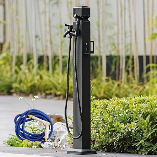 Fuente de Agua Grifo con Soporte Manguera Columna de Agua para jardín con Grifo Tubería de Agua Anticongelante para Exteriores, para Riego Lavado(95cm/37.4in)