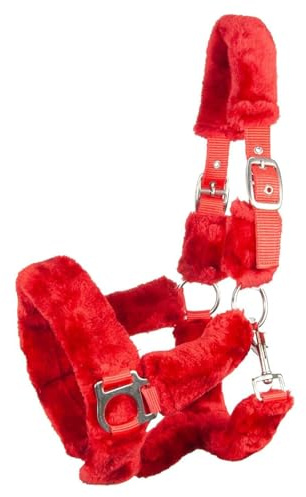 Brama West Cabestro de caballo ártico con suave piel sintética – Cabestro de peluche (rojo, mazorca)