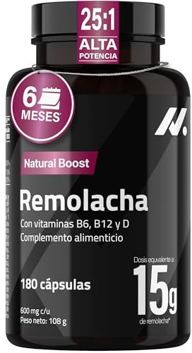 Barbabietola 25:1 – Equivalente a 15.000 mg – Supporto all’Ossido Nitrico – Nitrati Naturali per l’Uso dell’Ossigeno – con Vitamine B6, B12 e D – Energia senza Caffeina – 180 Capsule Vegane