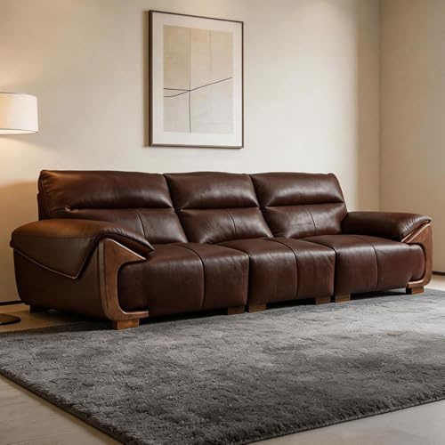 Medeltida retro lädersoffa, massiv träram, rymlig och mjuk soffa, modern stor storlek, lämplig för vardagsrum/kontor/lägenhet.